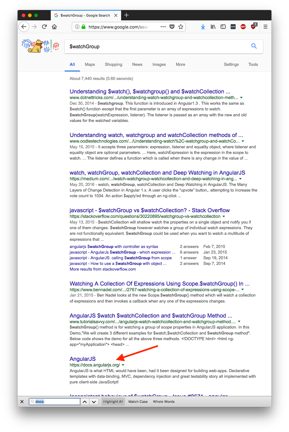 Документация Angular 1 исчезла из результатов Google поиска